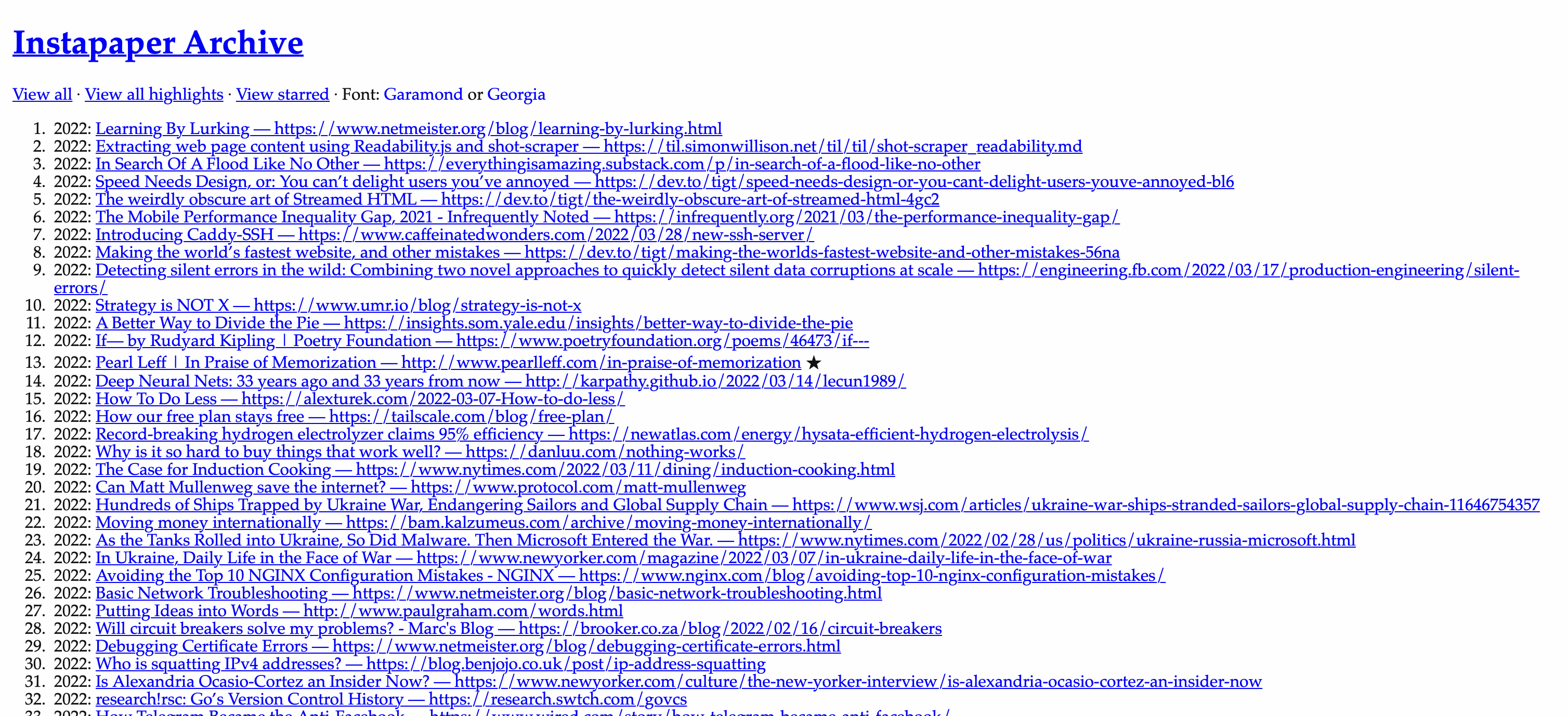 screeenshot of my new instapaper archive