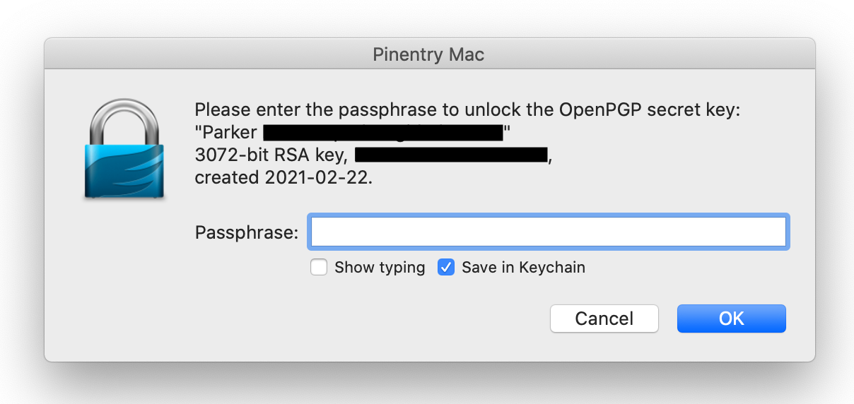 Screenshot of pinentry-mac where you can enter your password.